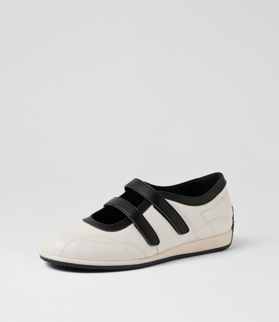 Amor White Black Leather Lace Up Flats
