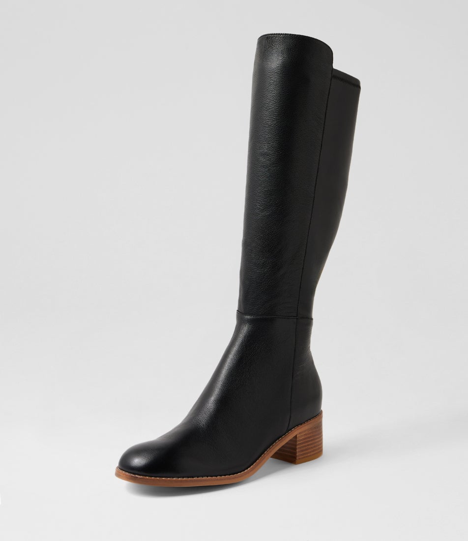 Ronel Black Natural Leather Knee High Boots