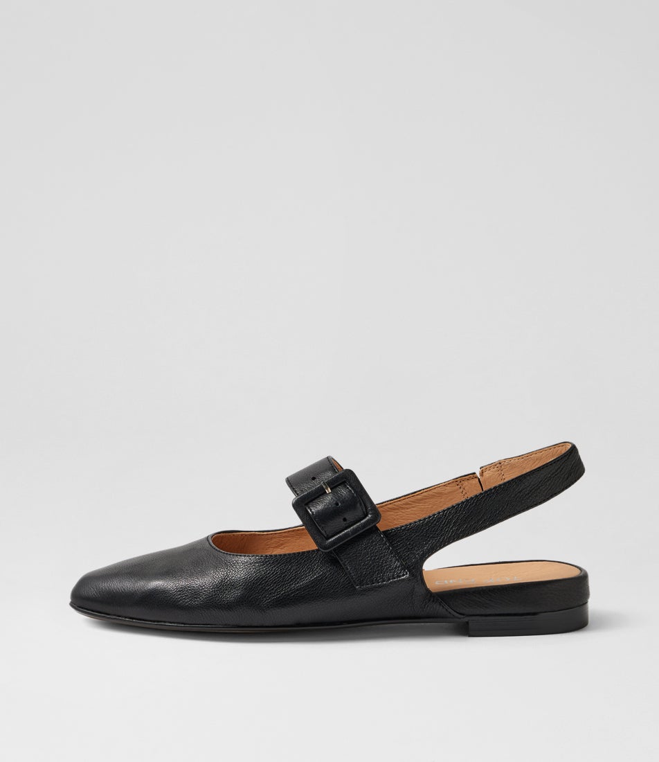 Flario Black Leather Flat Shoes