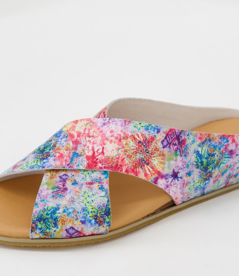 Harli Red Multi Print Leather Slides
