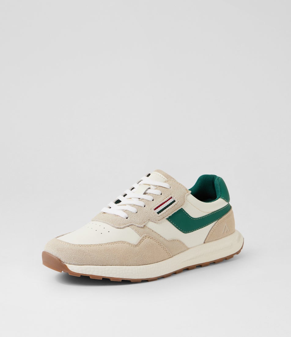 Pietro White Green Suede Mesh Lace Up Sneakers
