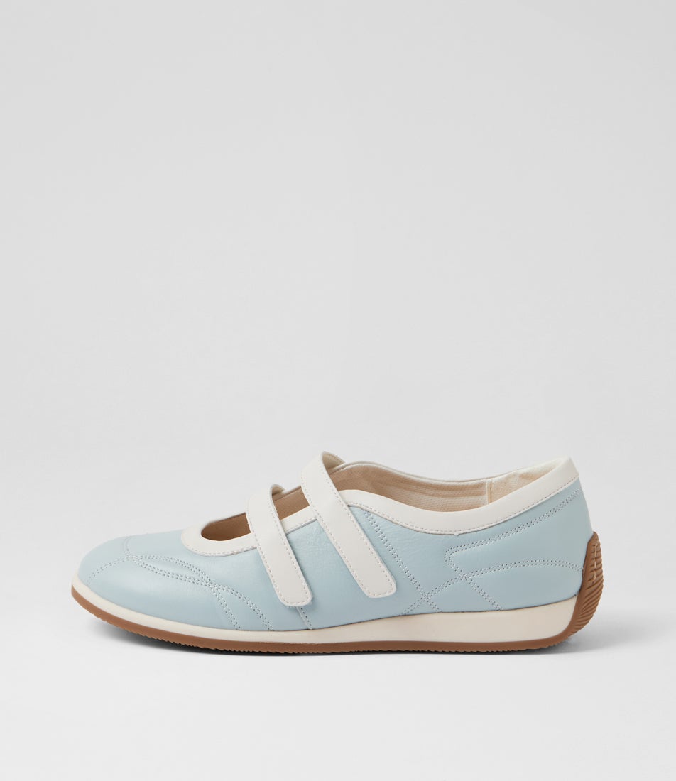 Amor Moonstone Blue White Leather Lace Up Flats