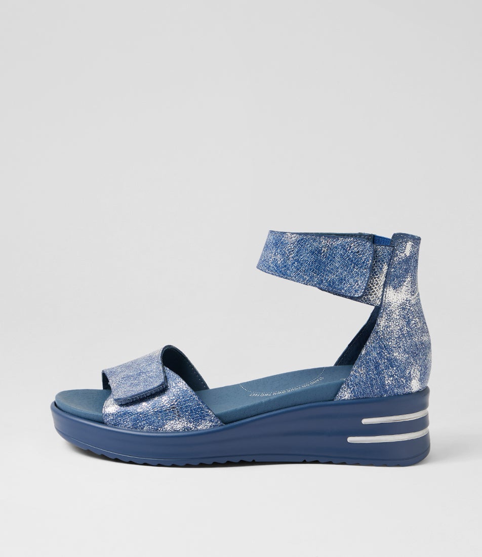 Sofio Xw Denim Lizard Leather Platform Sandals