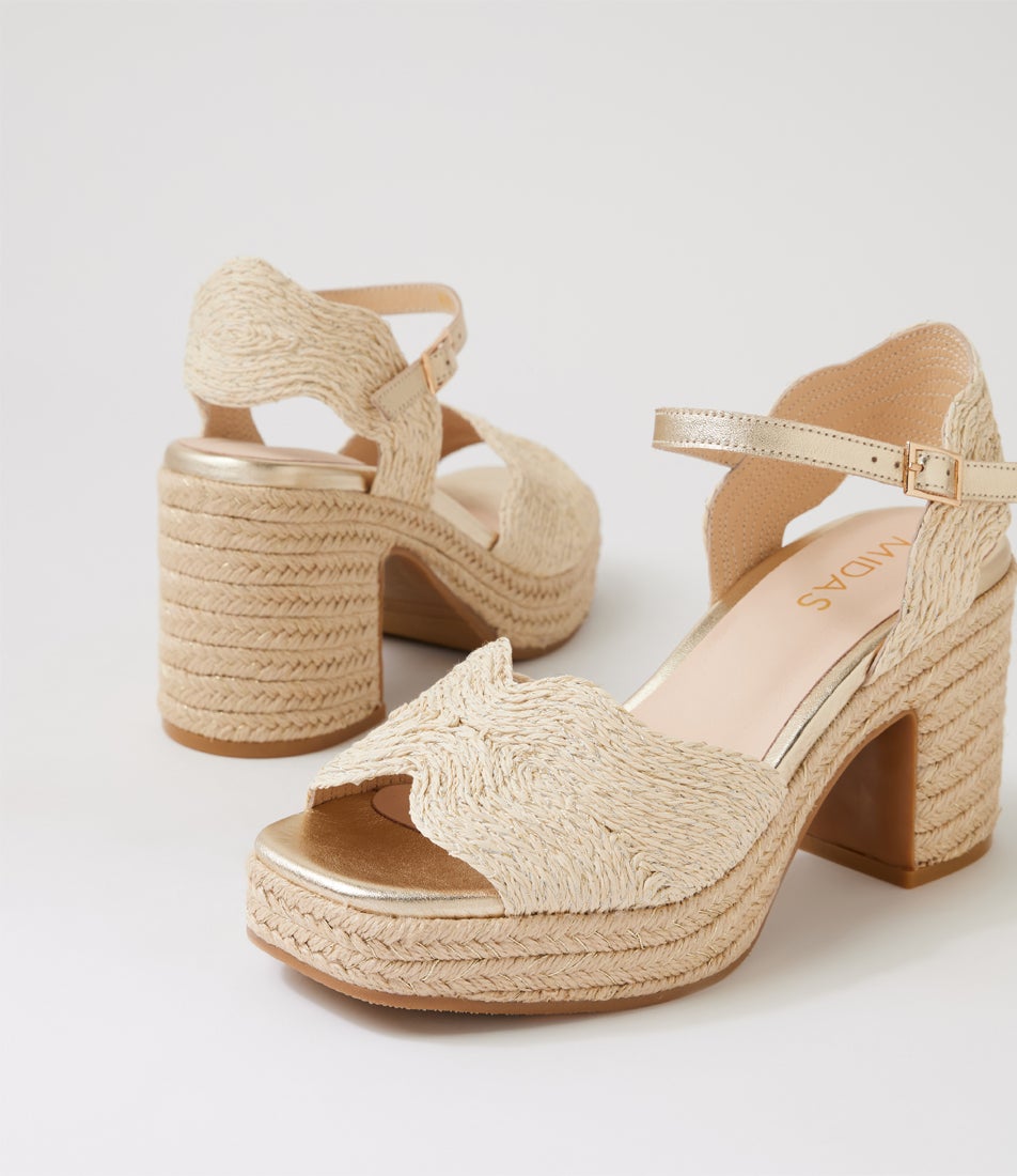 Marius Gold Syn Raffia Platform Sandals