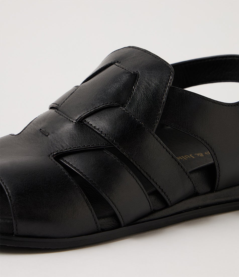 Fromer Black Leather Sandals