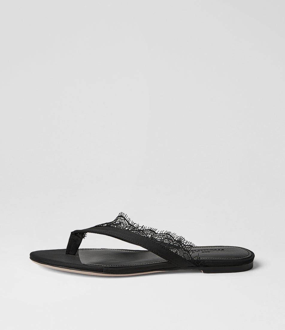 Dinnah Black Satin Thongs