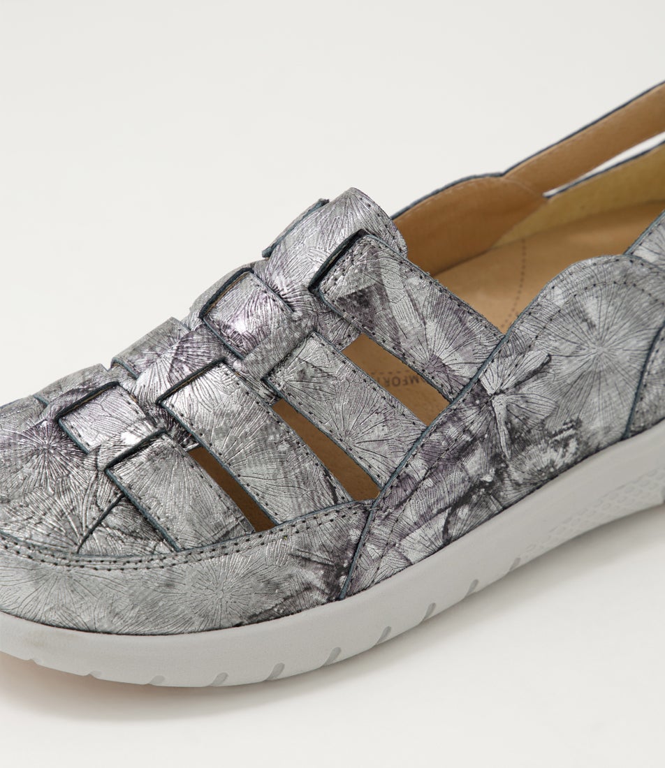 Salma Xw Pewter Fireworks Leather Flat Shoes