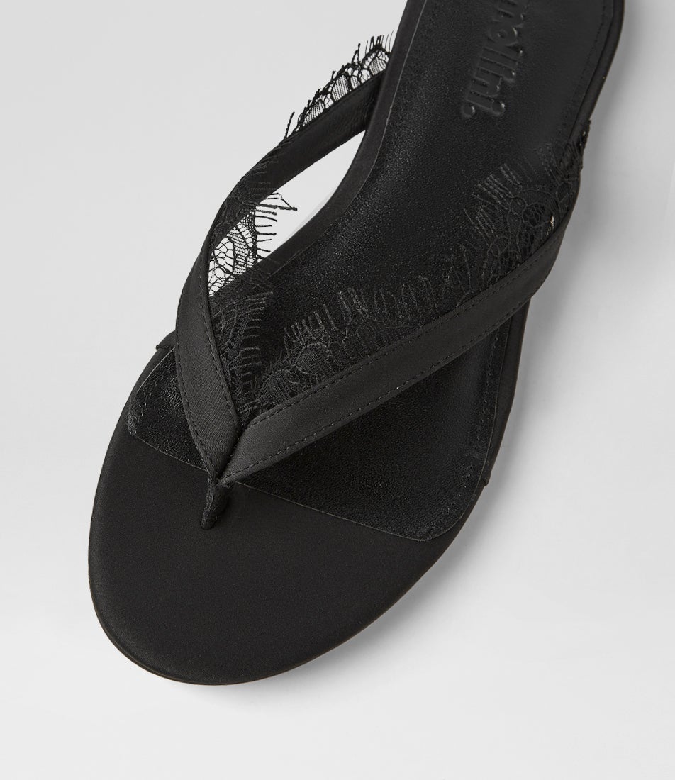 Dinnah Black Satin Thongs