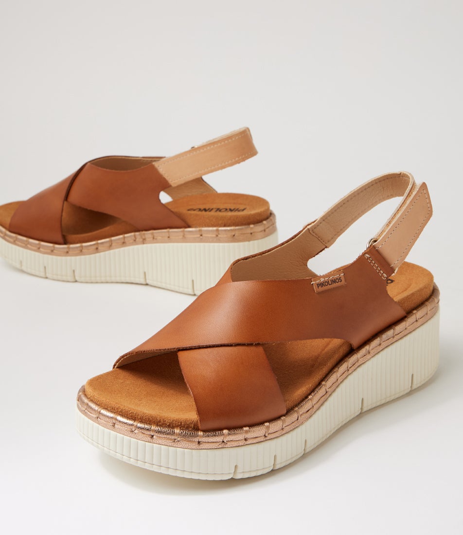 Gomera 06 Brandy Leather Platform Wedge Sandals