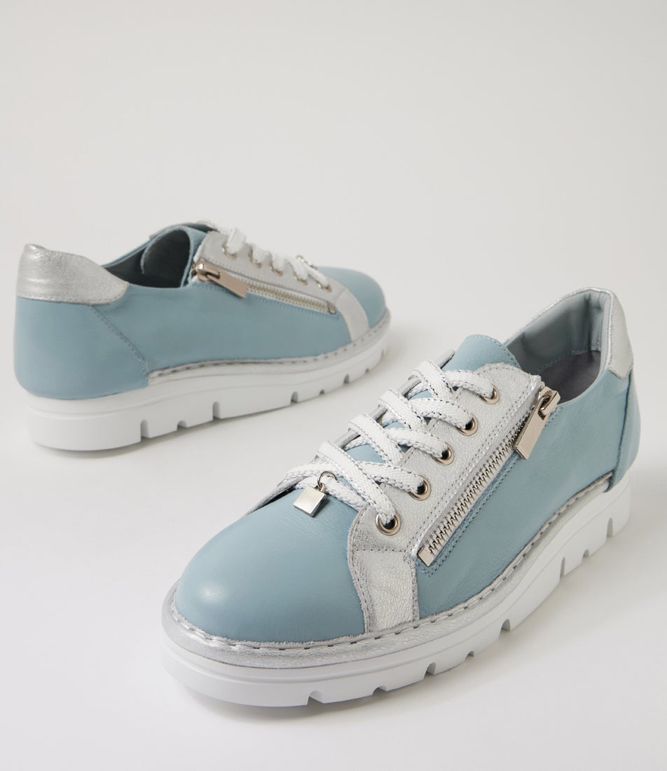 Elos Denim White Silver Wash Leather Sneakers
