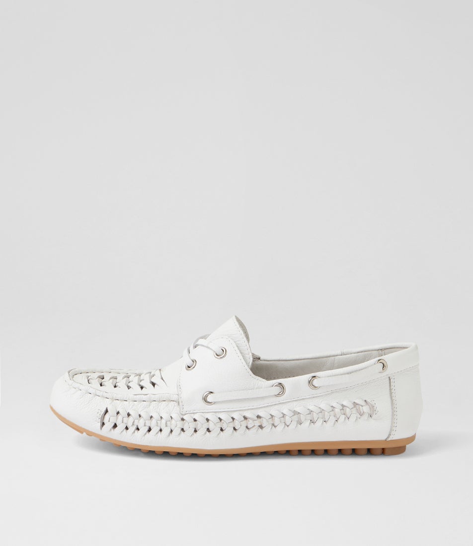 Violin White Leather Lace Up Flats