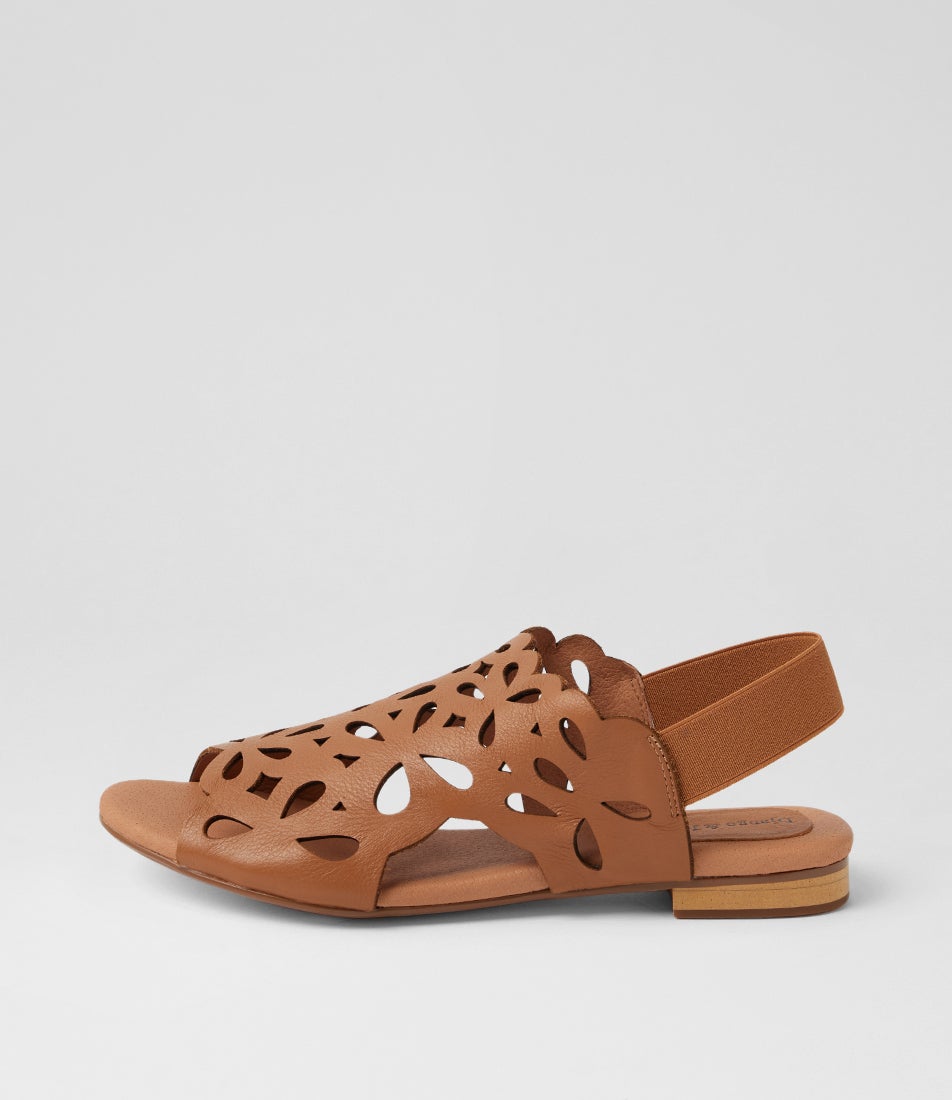 Phaldra Dark Tan Leather Elastic Sandals