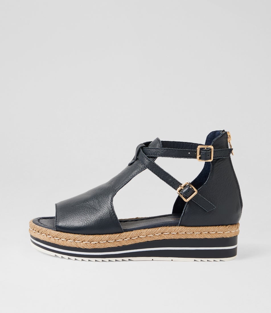 Alexys Navy Leather Espadrilles