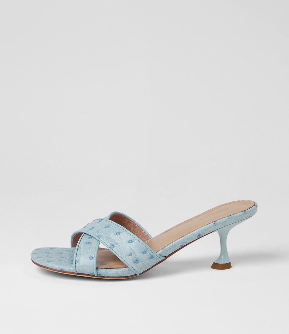 Asire Pale Blue Ostrich Embossed Leather Sandals