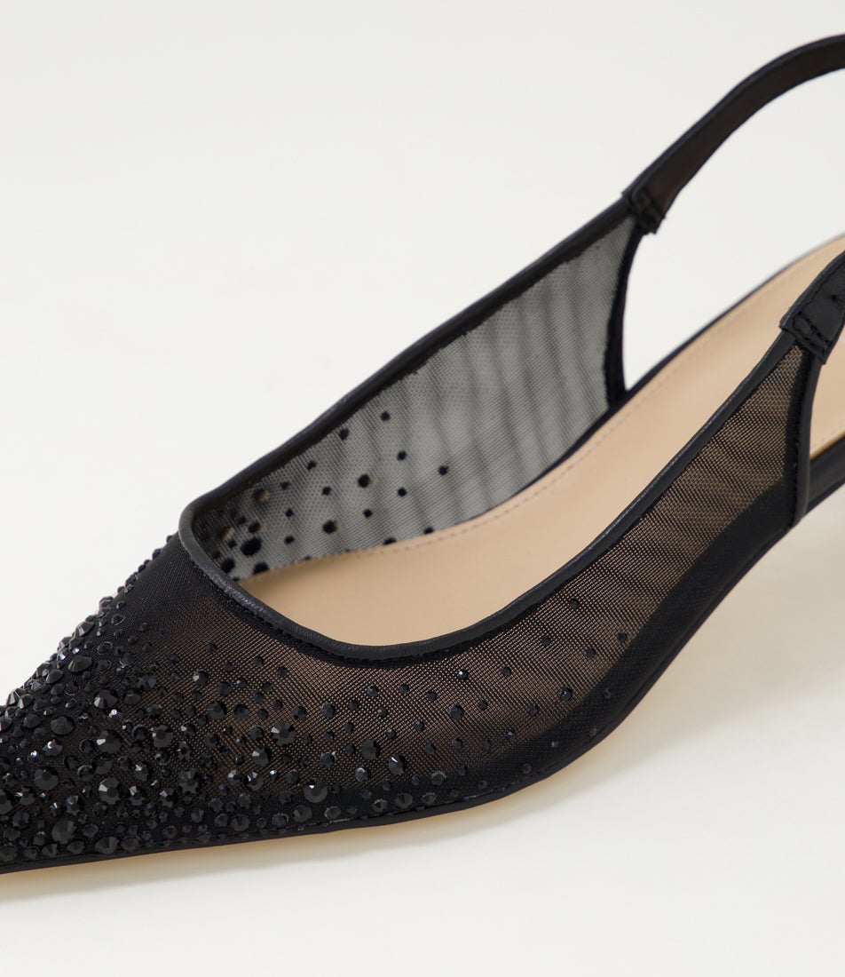 Quille Black Jewel Mesh Leather Heels