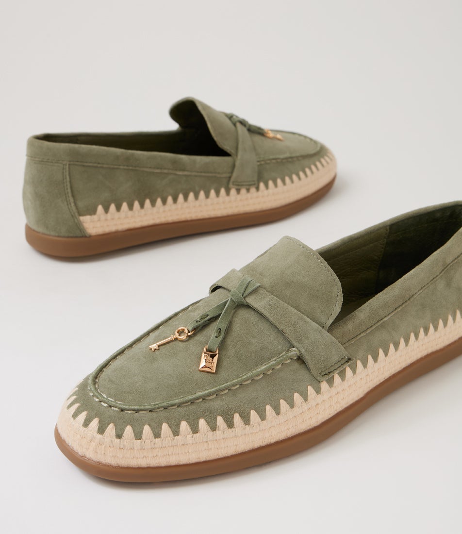 Rustie Khaki Natural Suede Loafers
