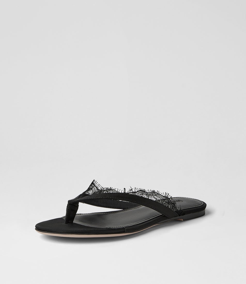 Dinnah Black Satin Thongs
