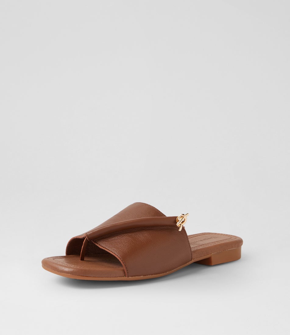 Genia New Cognac Leather Slides