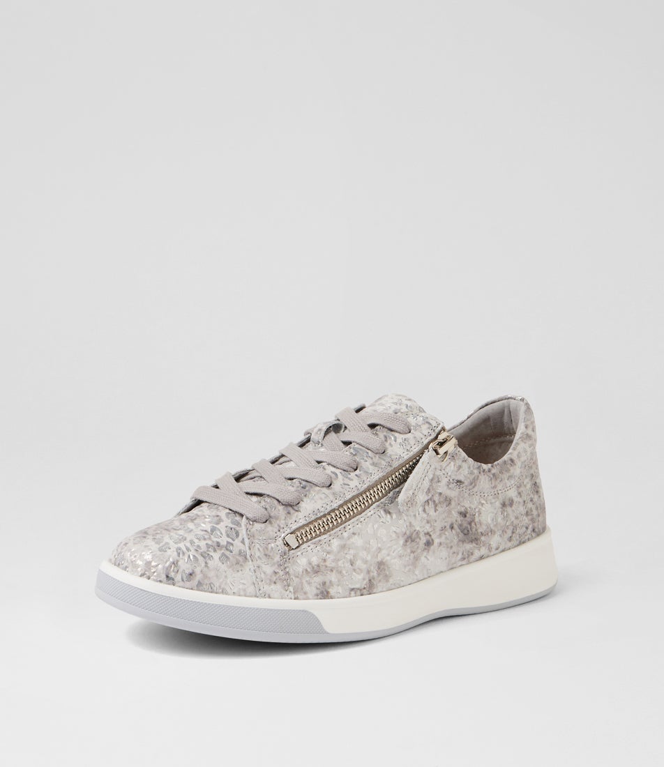 Aito Xf Silver Floral Embossed Leather Sneakers