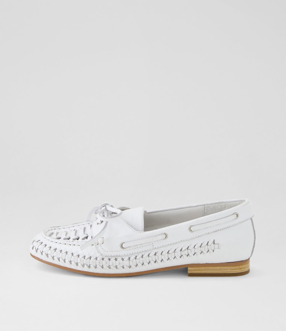 Raella White Leather Loafers