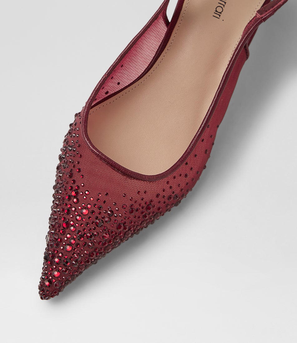 Quille Burgundy Jewel Mesh Leather Heels