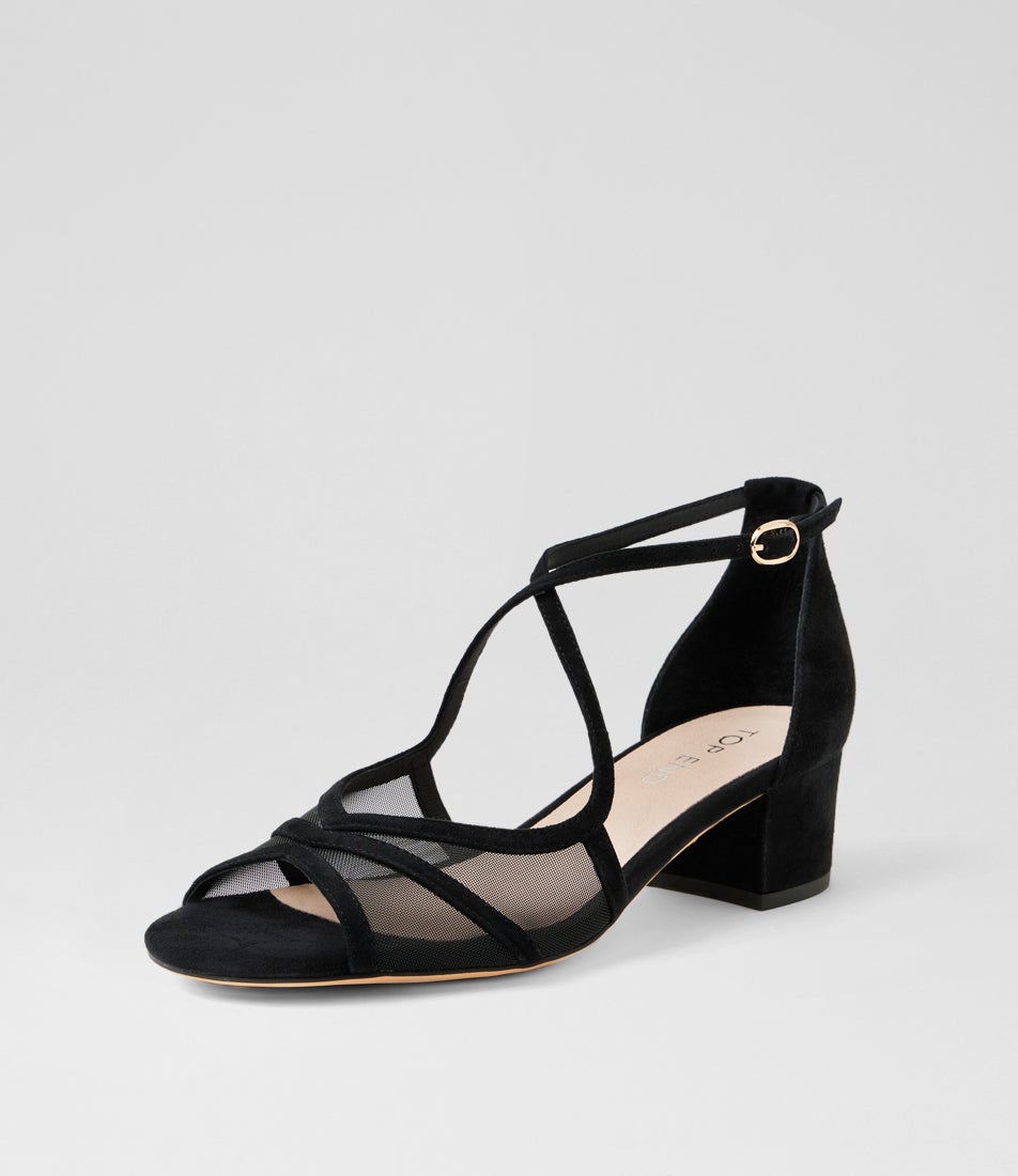 Daciana Black Suede Mesh Sandals