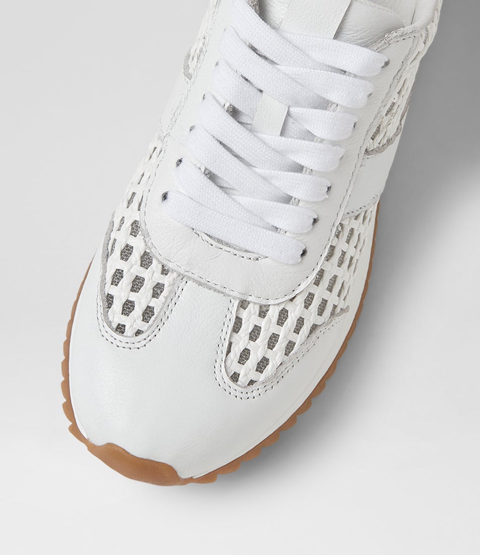 Diwa White Leather Woven Sneakers
