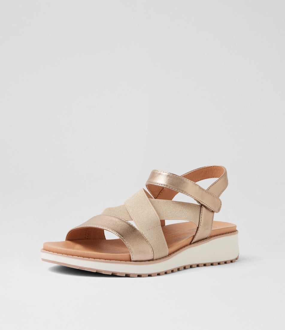 Carrie Champagne Leather Elastic Sandals