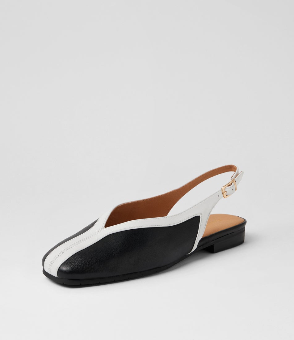 Philomena Black White Leather Slingbacks
