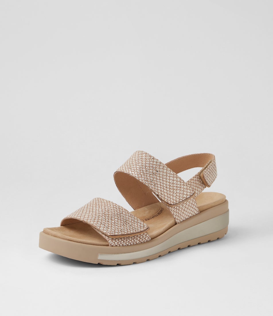 Garlin W Camel&almond Print Leather Sandals