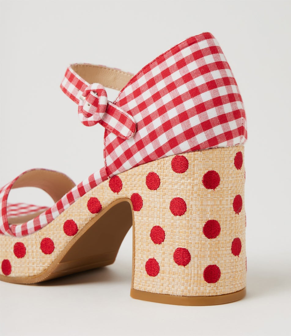 Mistro Red Gingham Fabric Sandals