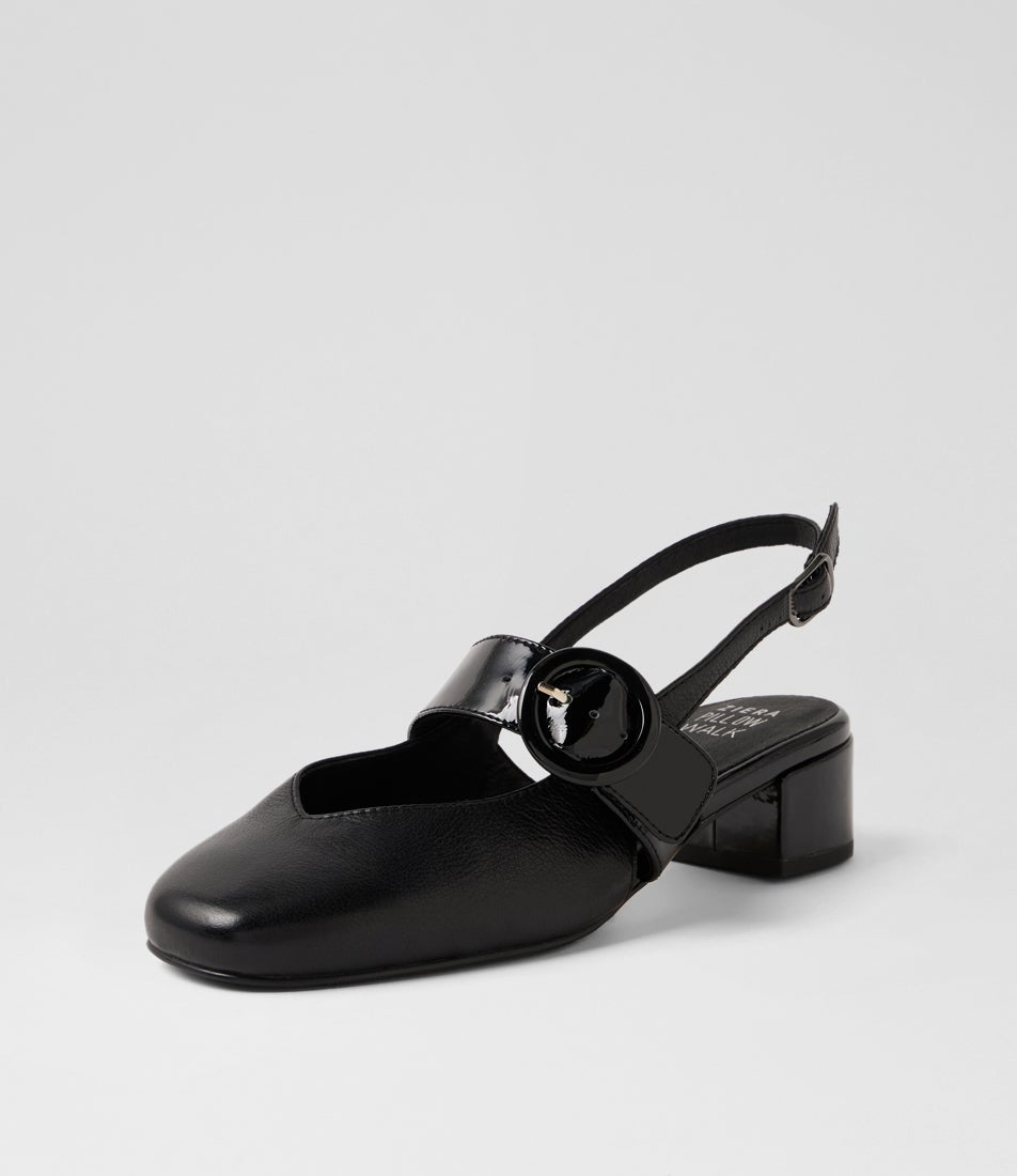 Timona W Black Leather Slingbacks
