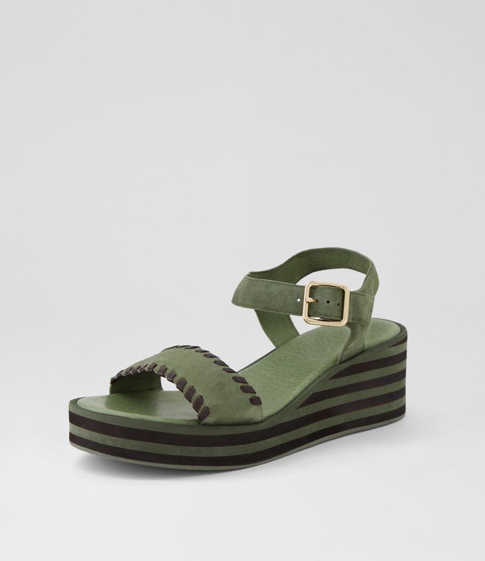 Faline Khaki Choc Suede Leather Sandals