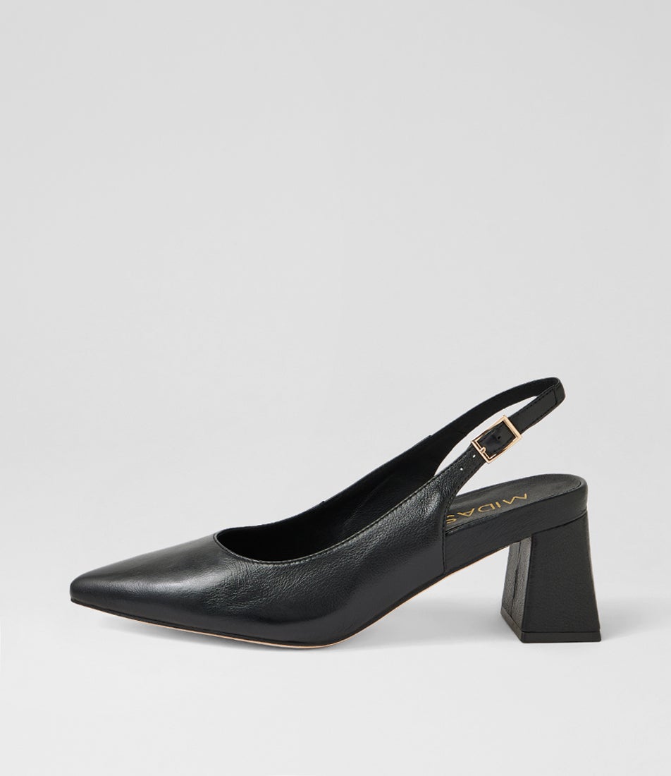 Wonda Black Leather Slingbacks