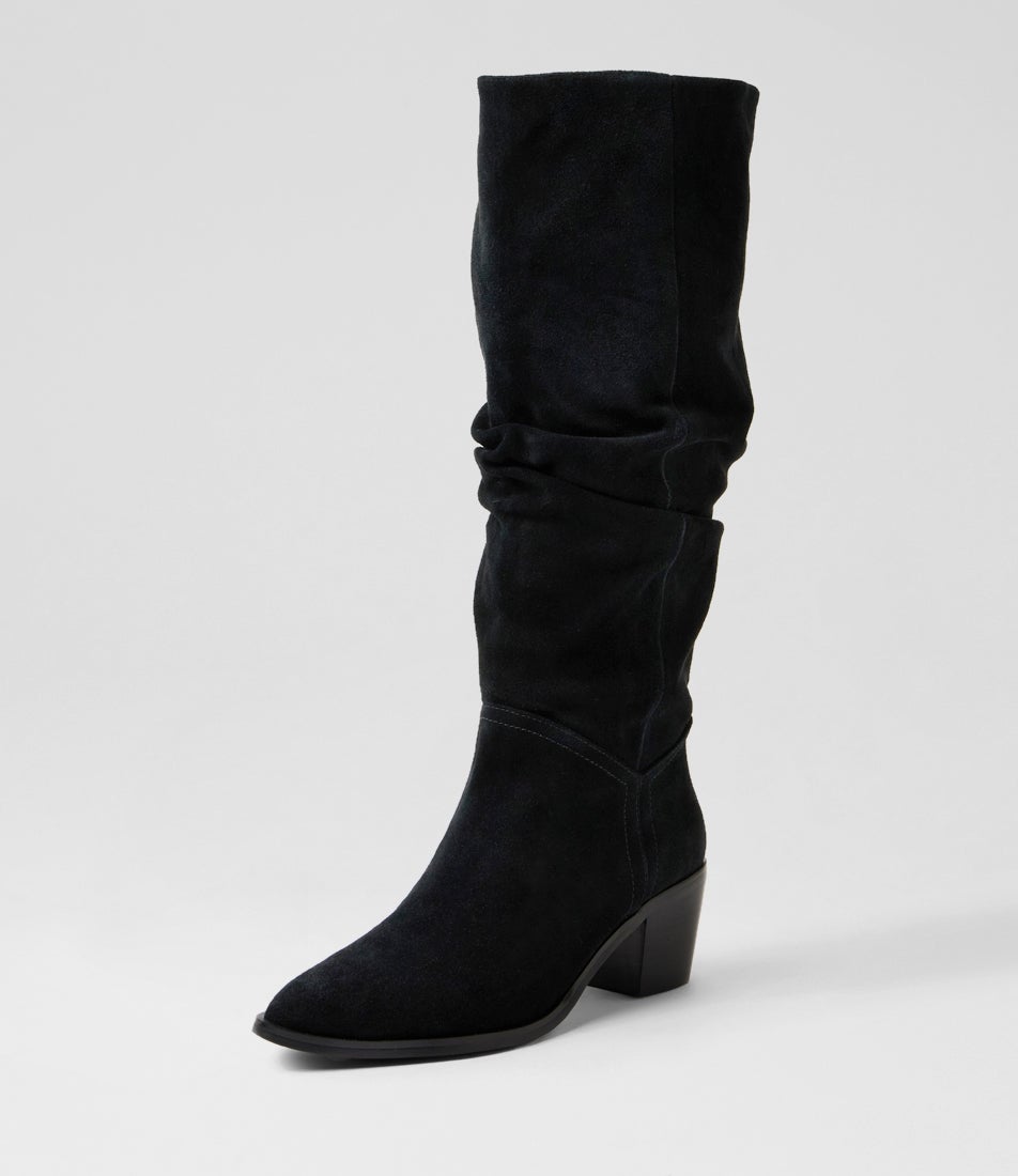 Fadow Black Suede Knee High Boots