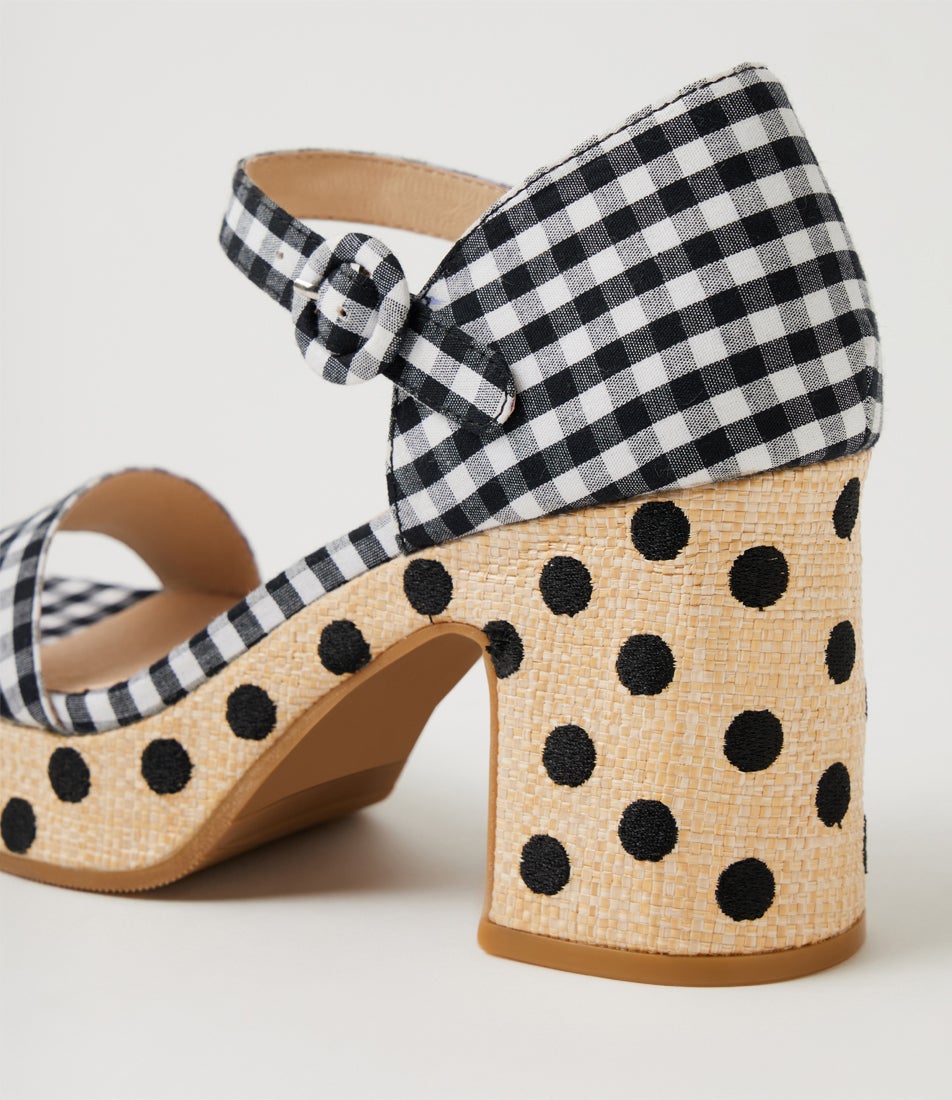 Mistro Black Gingham Fabric Sandals