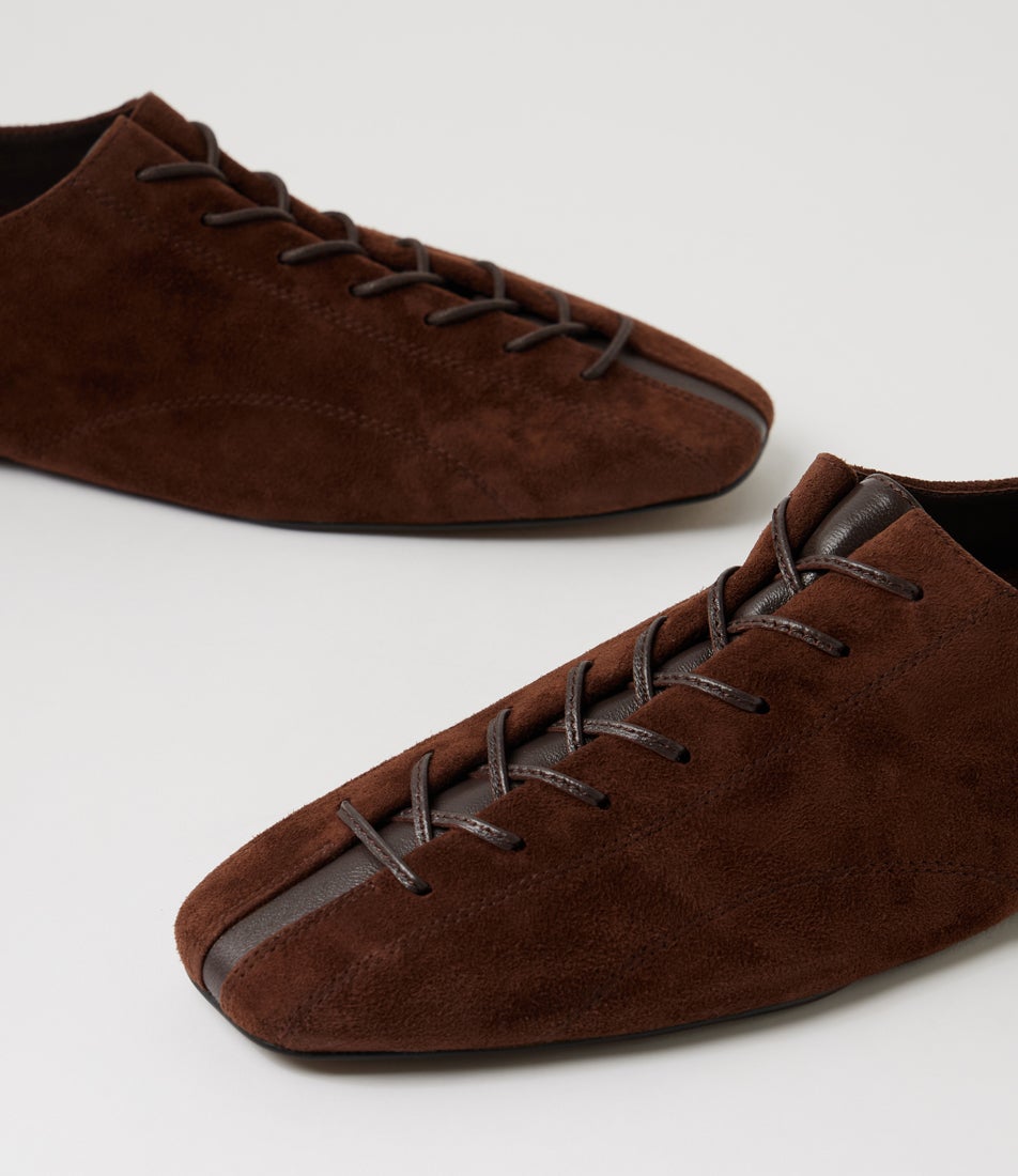Eva Brown Suede Lace Up Flats
