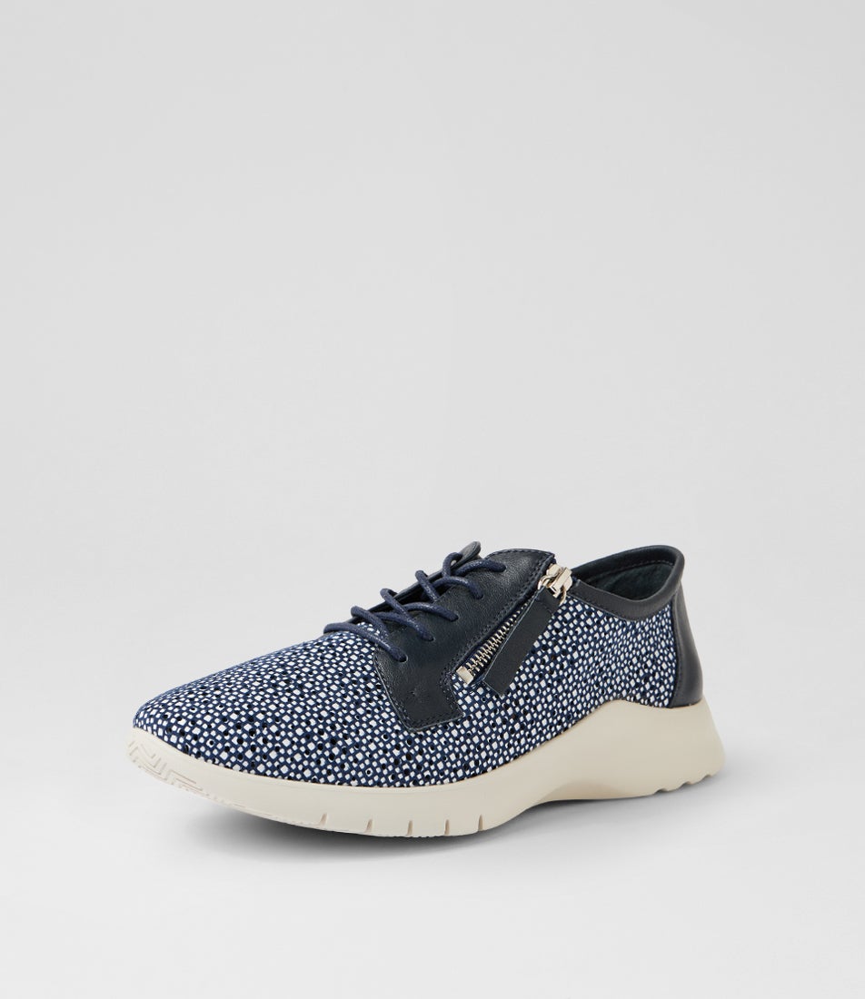 Pozer Xw Navy White Print Leather Sneakers