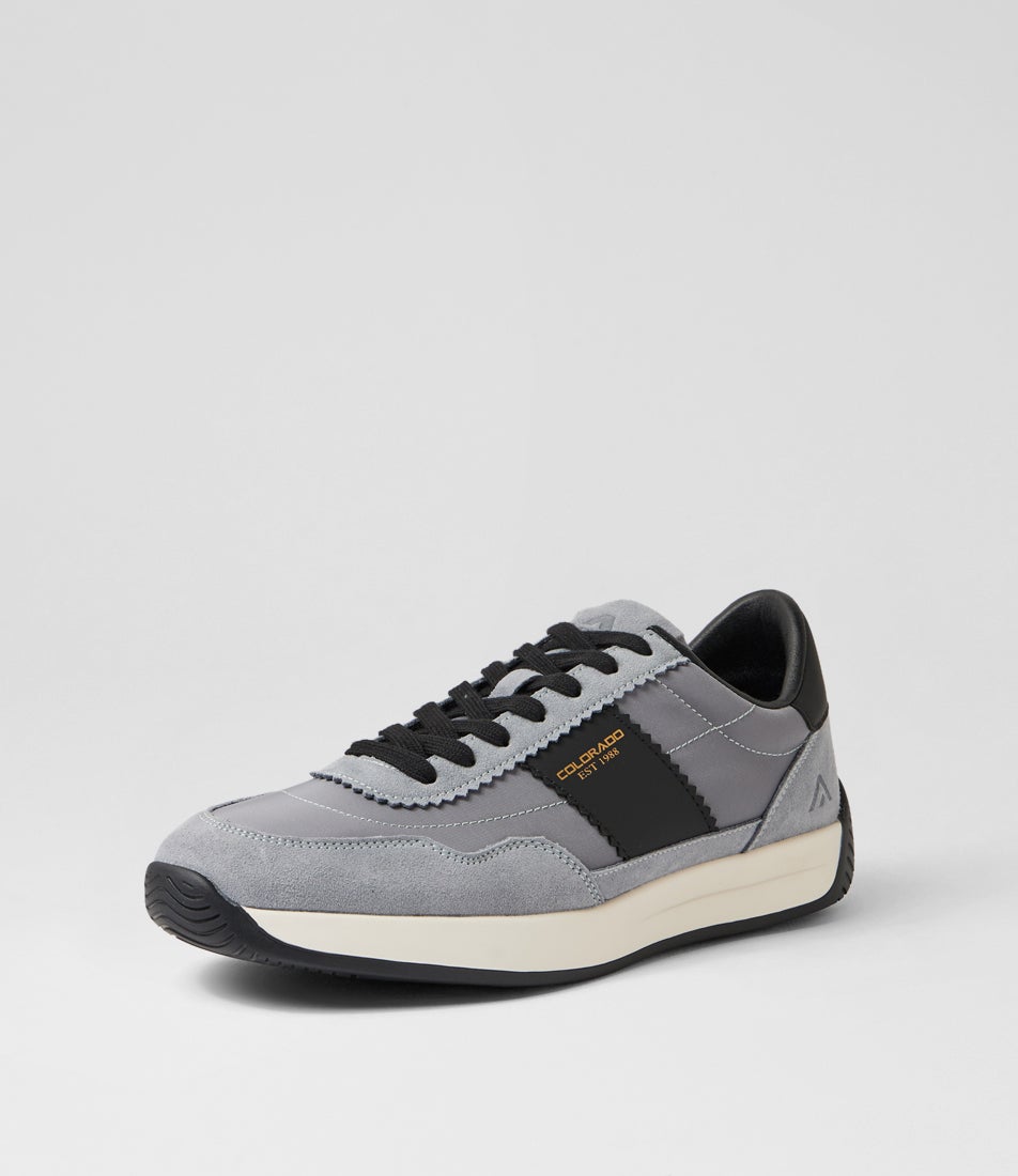 Larny Light Grey Black Suede Nylon Lace Up Sneakers