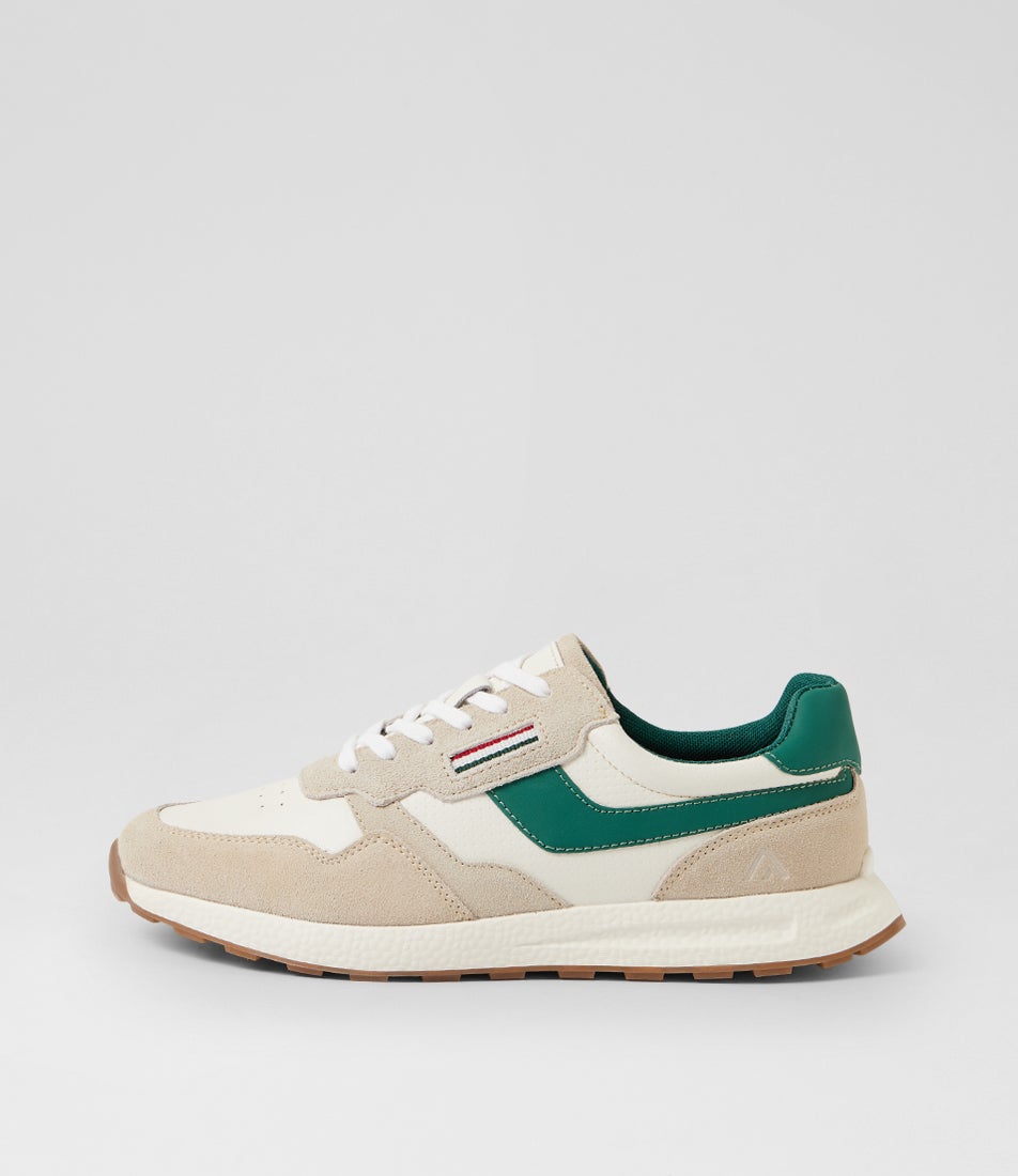 Pietro White Green Suede Mesh Lace Up Sneakers