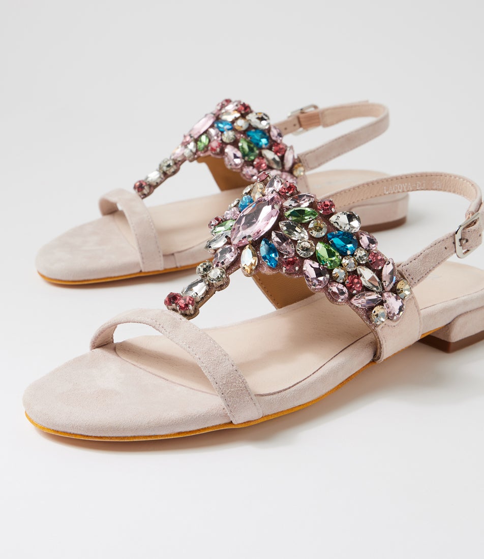 Lacoya Nude Pastel Suede Jewels Sandals