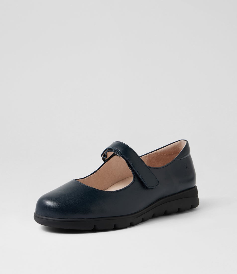 Brimley Navy Leather Flat Shoes