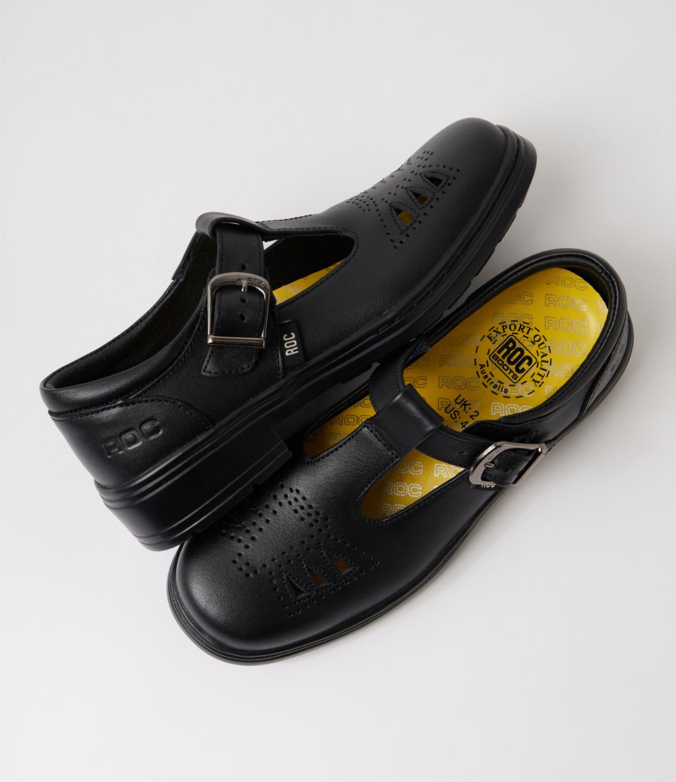 Lattice Junior Black Leather Mary Jane School Shoes