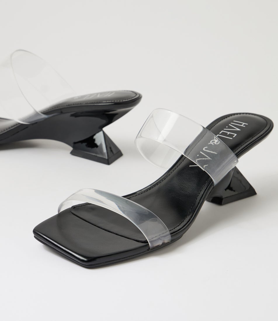 Stars Black Vinylite Leather Wedges