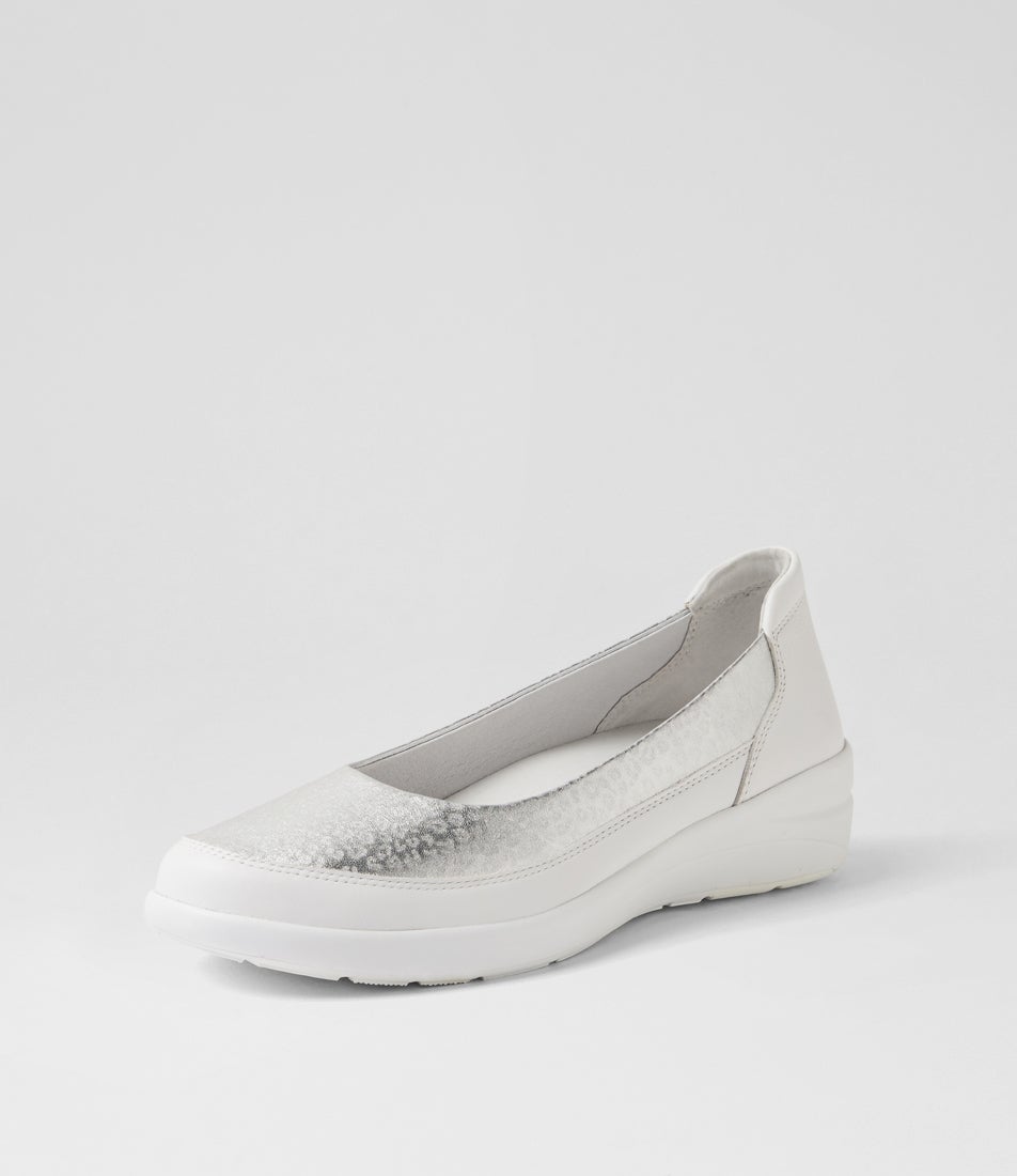 Nacer W White Silver Cheetah Leather Flat Shoes