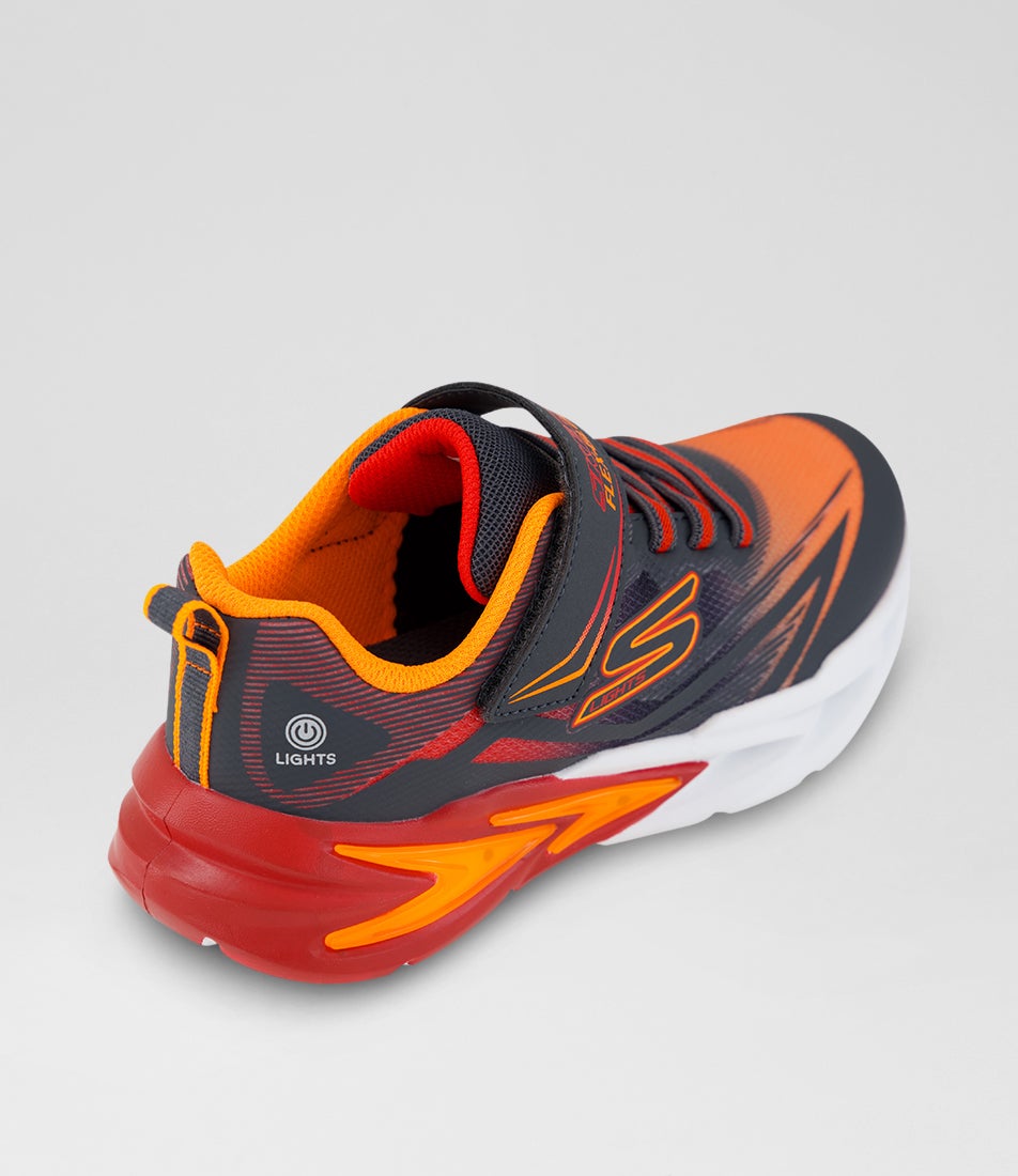 Flex Glow Junior Charcoal Red Fabric Slip On Sneakers