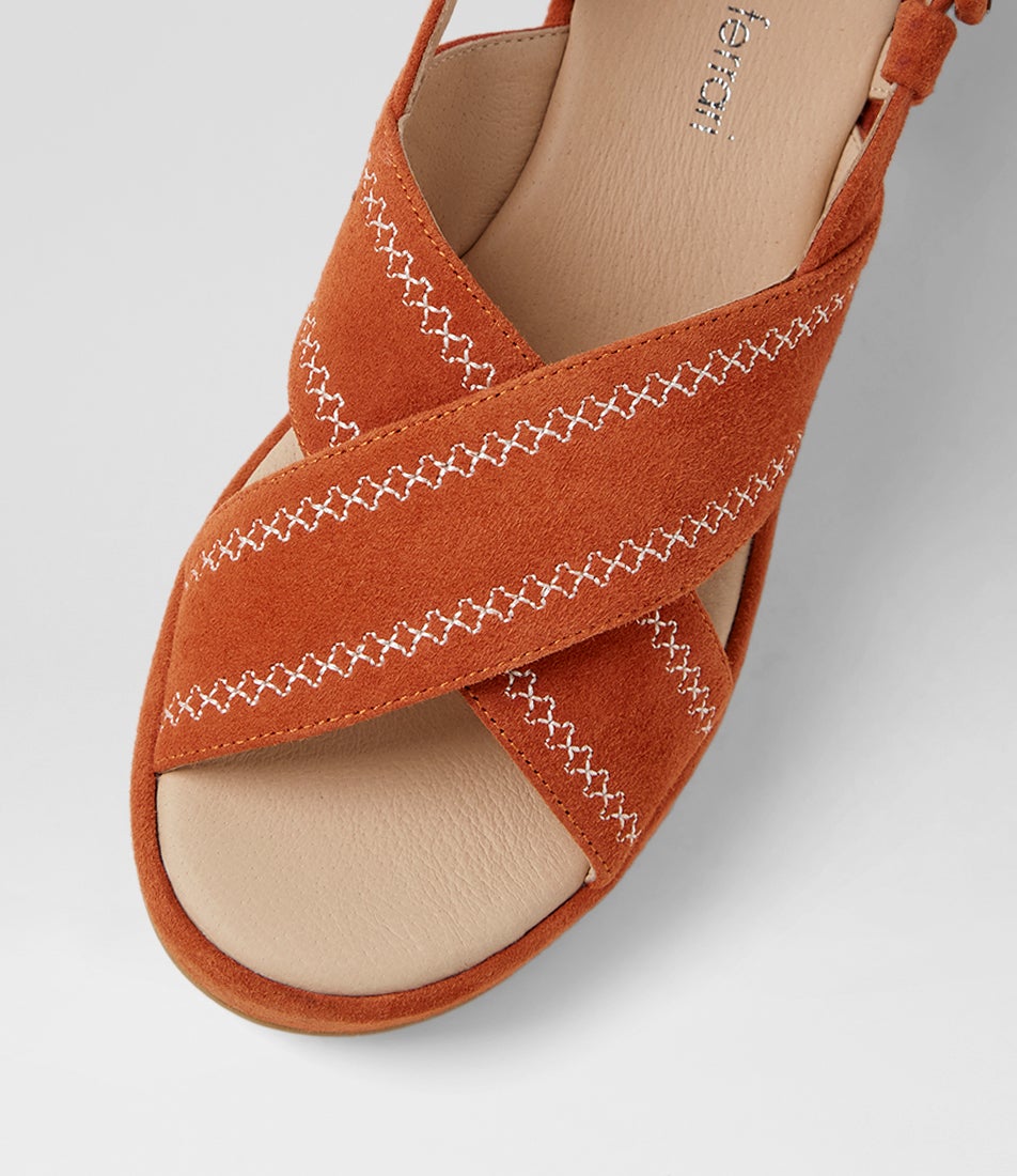 Bynndi Rust Suede Platform Sandals