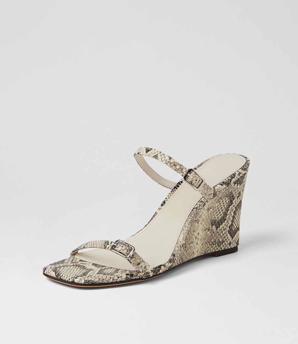 Acian Cream Black Snake Leather Sandals