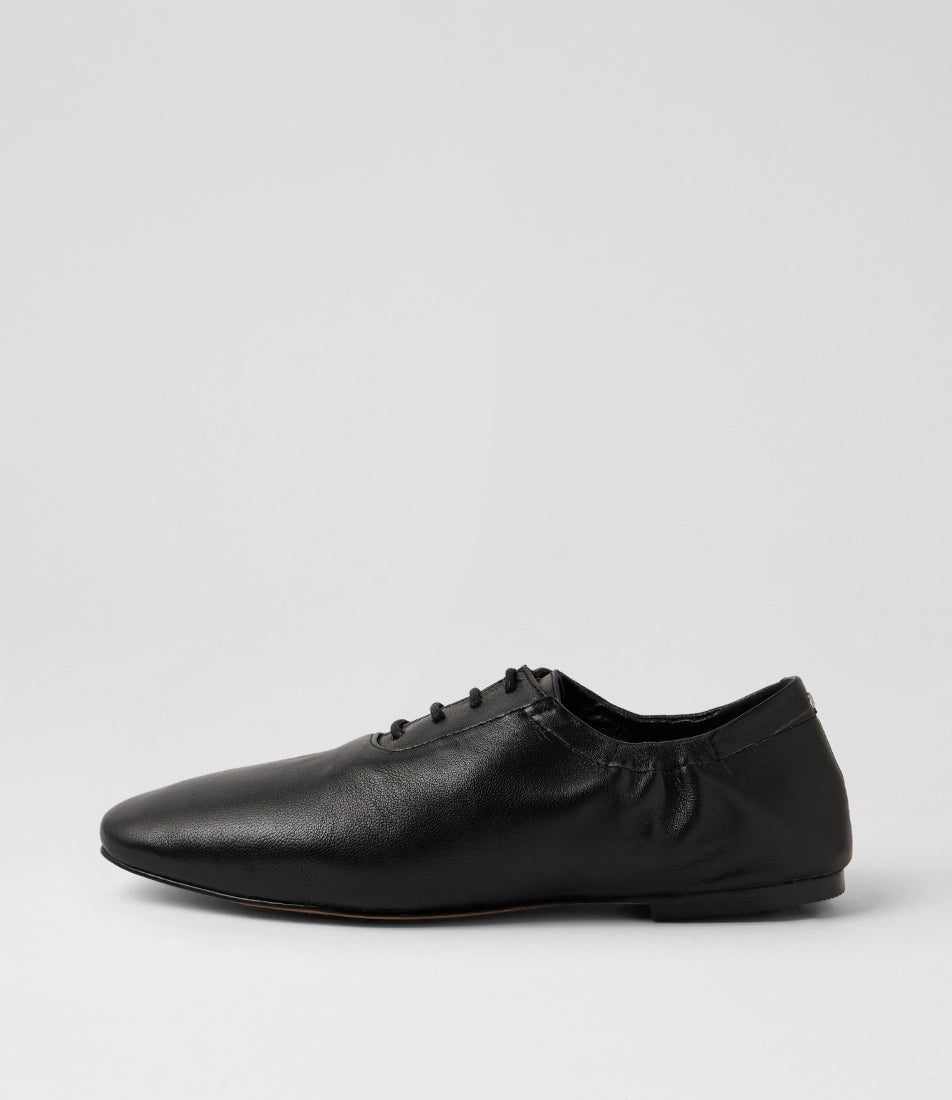 Jazz-Ette Black Soft Leather Lace Up Flats
