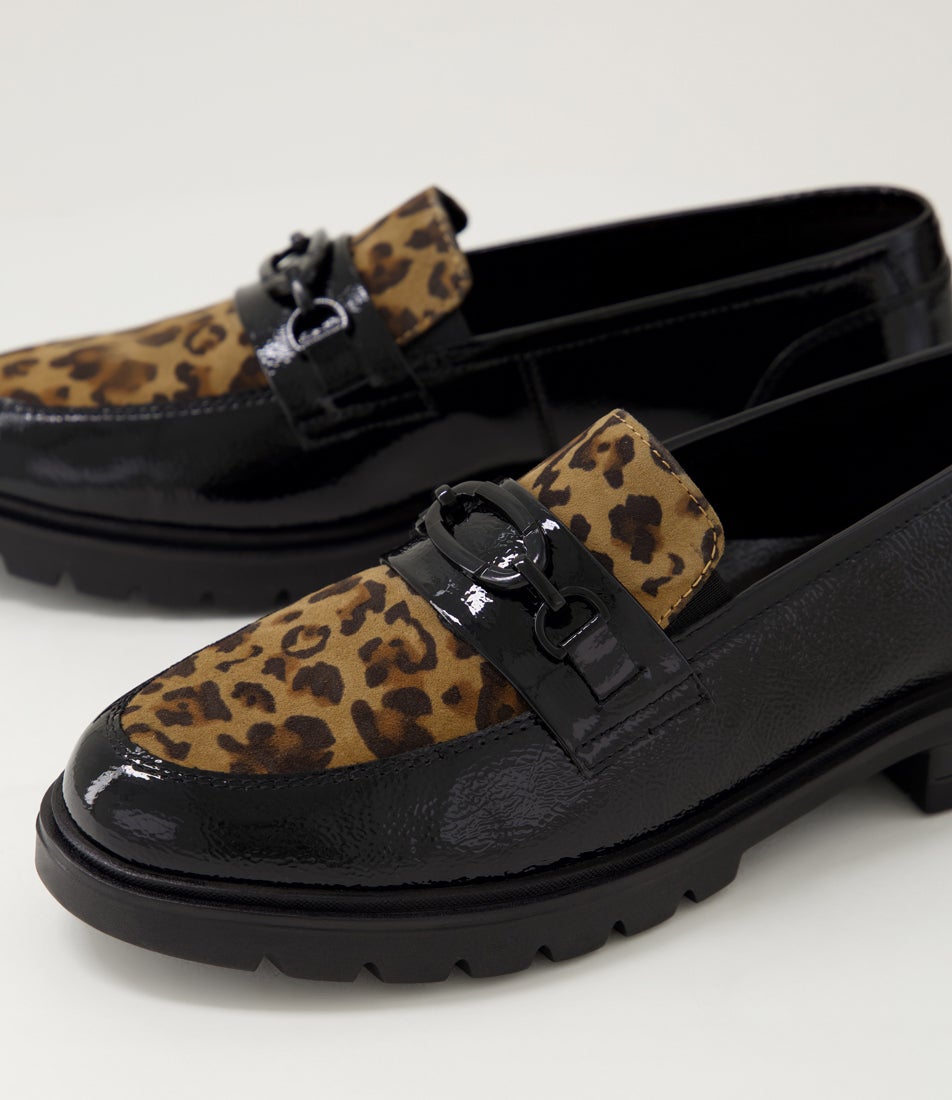 Cambridge 19 Black Leopard Patent Loafers